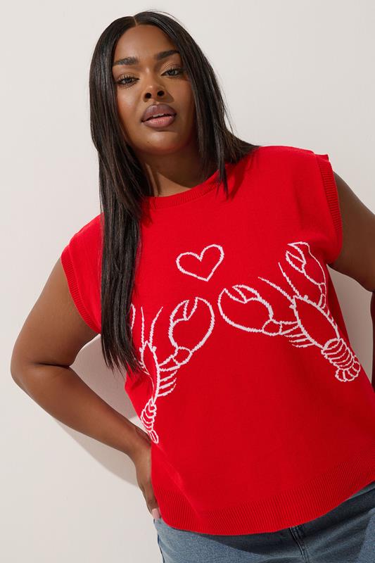 evans LIMITED COLLECTION Curve Red Lobster Knitted Vest Top