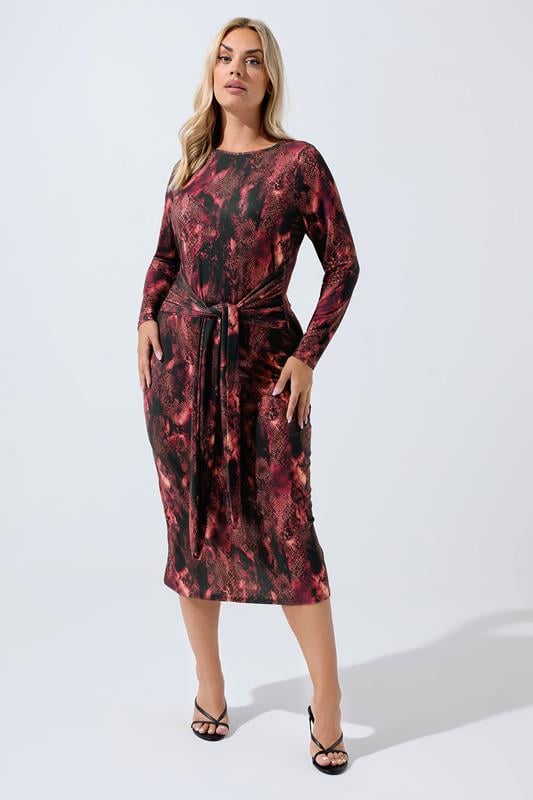 evans LIMITED COLLECTION Curve Red Snake Print Tie Front Dress