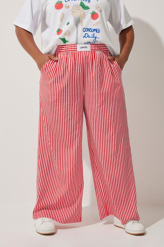 Evans LIMITED COLLECTION Curve Red Stripe Boxer Waist Trousers