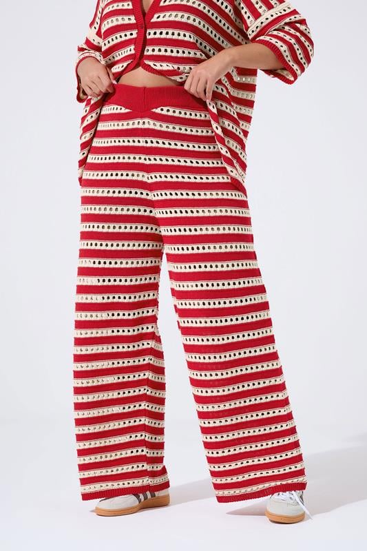Evans LIMITED COLLECTION Curve Red & White Stripe Crochet Wide Leg Trousers