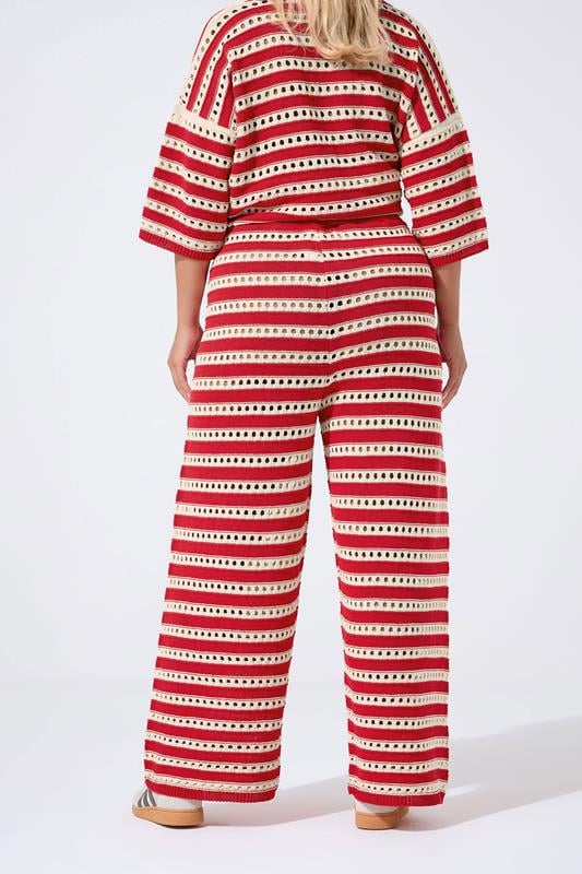 Evans LIMITED COLLECTION Curve Red & White Stripe Crochet Wide Leg Trousers
