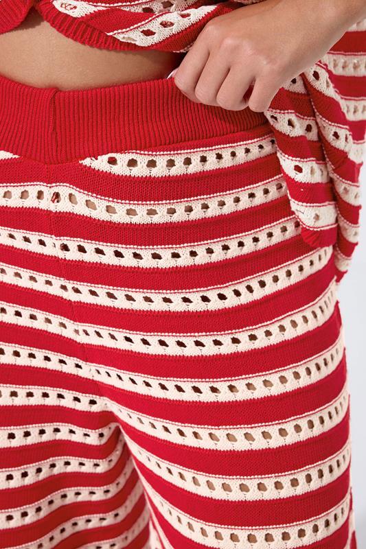 Evans LIMITED COLLECTION Curve Red & White Stripe Crochet Wide Leg Trousers