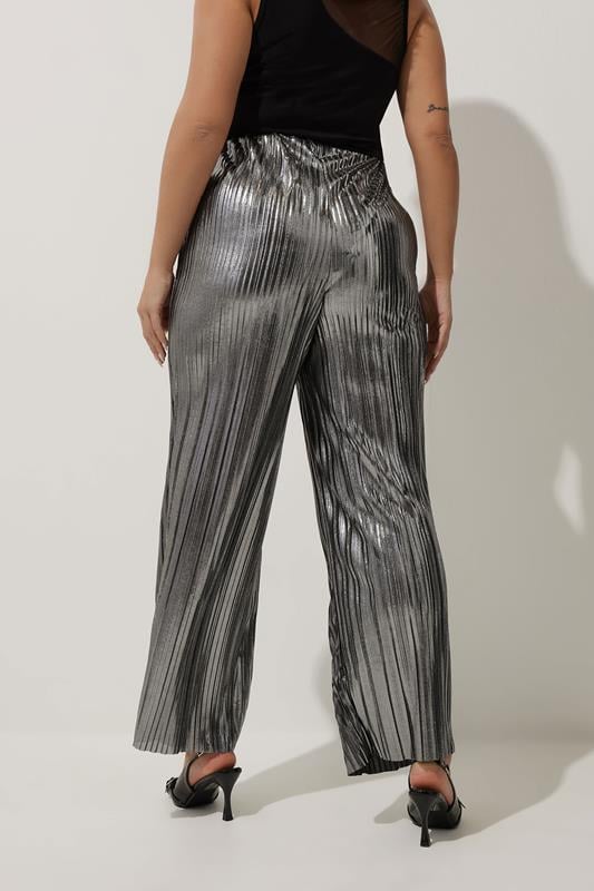 Evans LIMITED COLLECTION Curve Silver Metallic Plisse Trousers