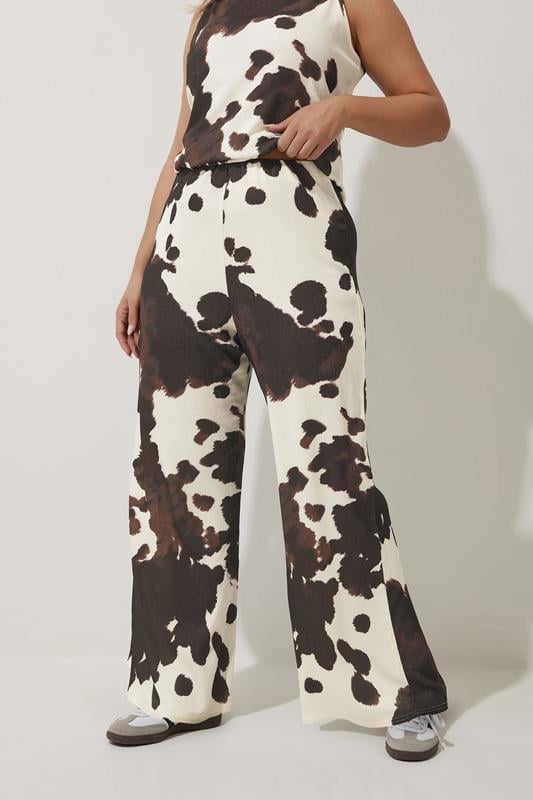 Evans LIMITED COLLECTION Curve White Cow Print Textured Trousers