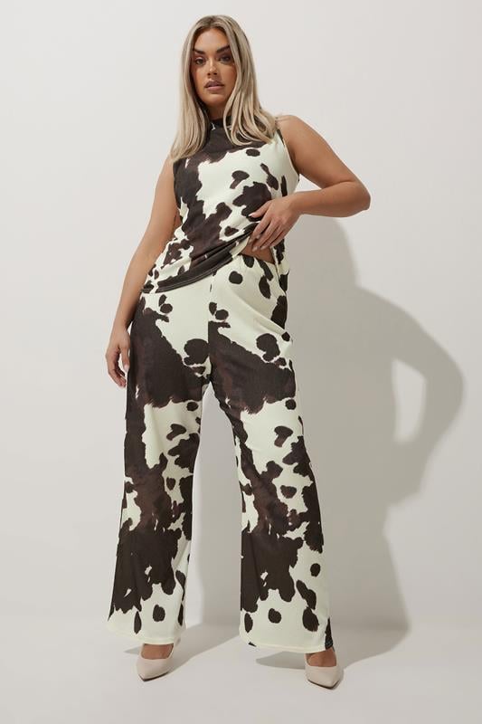 Evans LIMITED COLLECTION Curve White Cow Print Textured Trousers