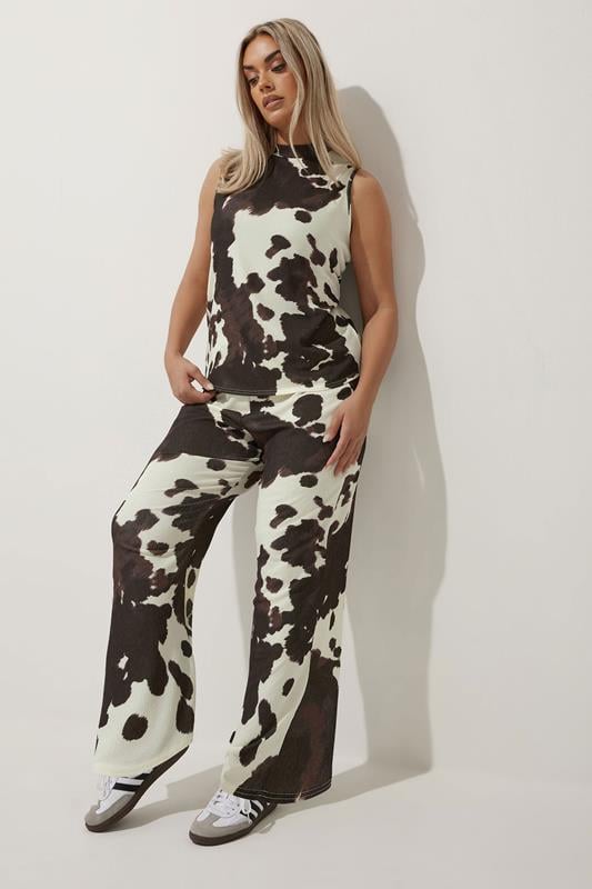 evans LIMITED COLLECTION Curve White Cow Print Textured Trousers