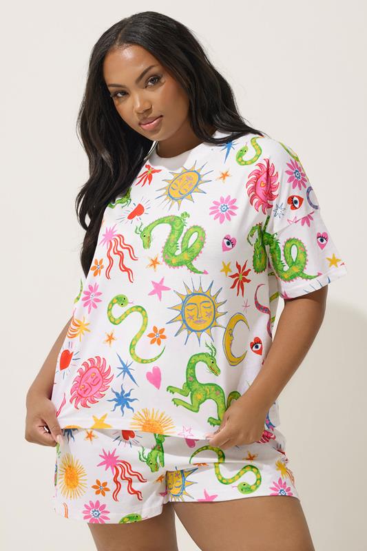 evans LIMITED COLLECTION Curve White Graphic Mystic Print Short Pyjama Set