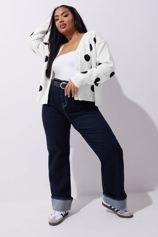 Evans LIMITED COLLECTION Curve White Polka Dot Knitted Cardigan
