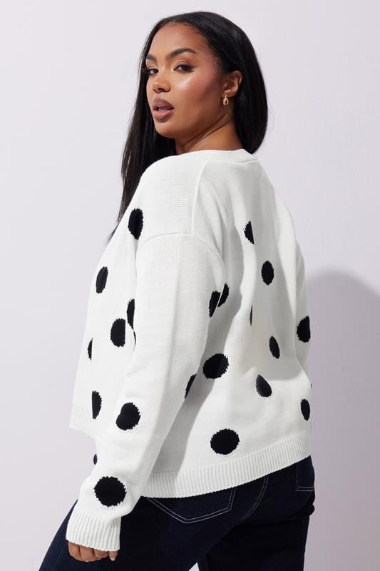 Evans LIMITED COLLECTION Curve White Polka Dot Knitted Cardigan