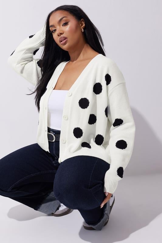 Evans LIMITED COLLECTION Curve White Polka Dot Knitted Cardigan