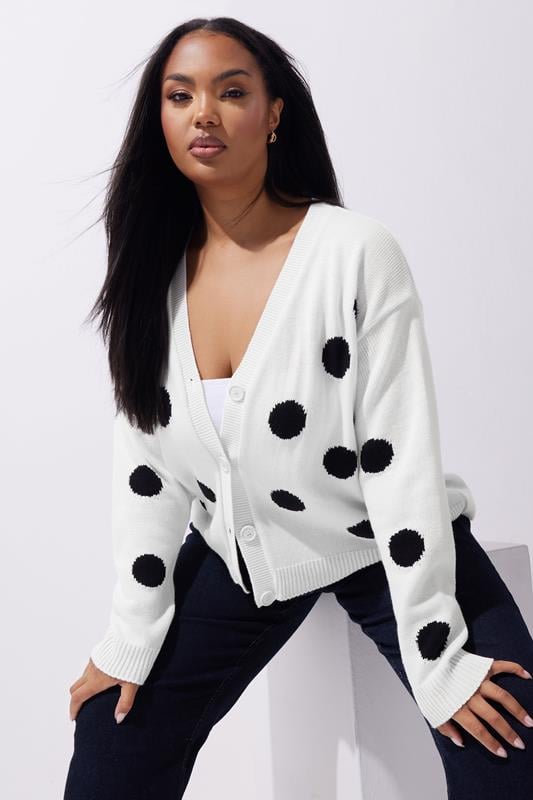 evans LIMITED COLLECTION Curve White Polka Dot Knitted Cardigan