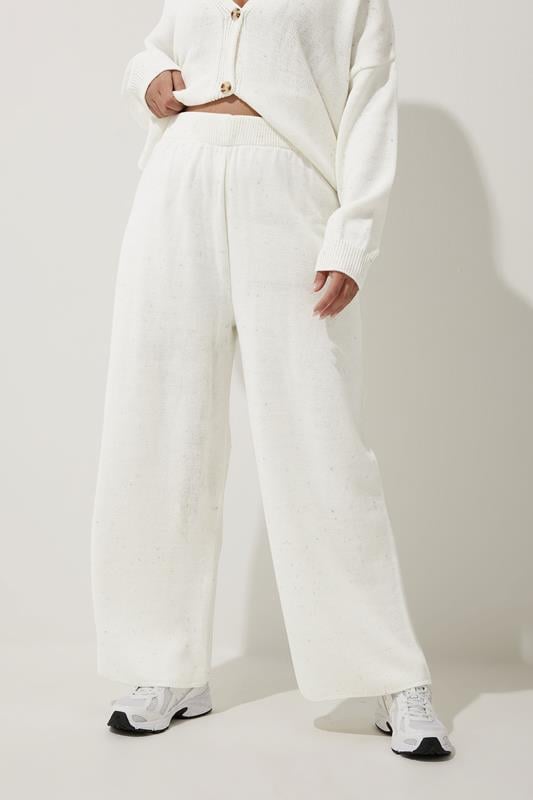 Evans LIMITED COLLECTION Curve White Wide Leg Knitted Trousers