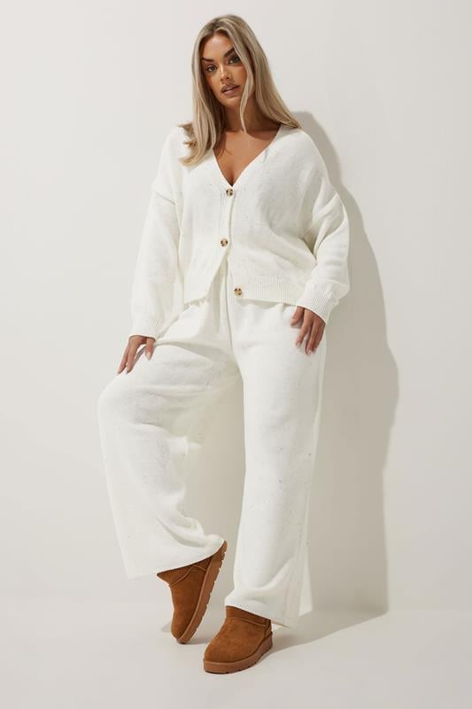 Evans LIMITED COLLECTION Curve White Wide Leg Knitted Trousers