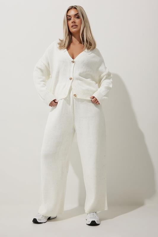evans LIMITED COLLECTION Curve White Wide Leg Knitted Trousers