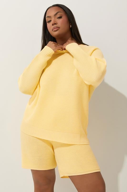 evans LIMITED COLLECTION Curve Yellow Crew Neck Knitted Jumper