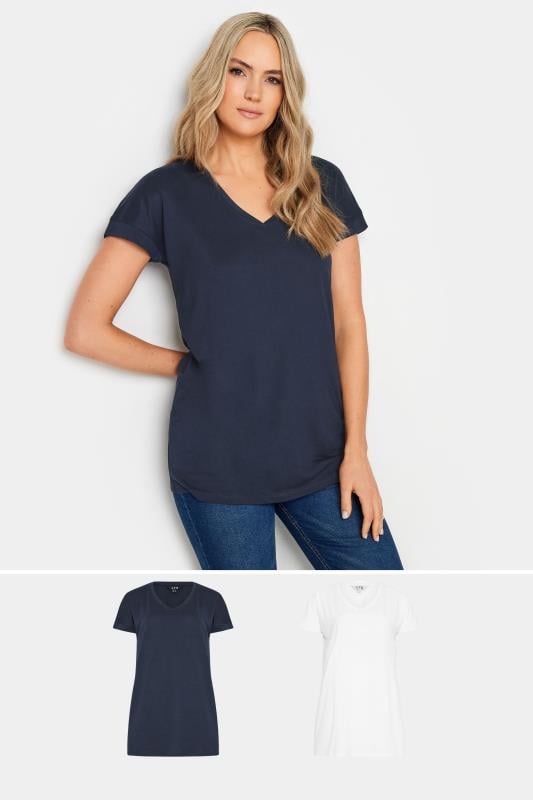 evans LTS 2 PACK Tall Navy Blue & White Short Sleeve T-Shirts
