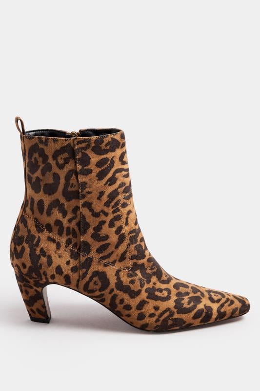 Evans LTS Beige Brown Leopard Faux Suede Heeled Ankle Boot In Standard Fit