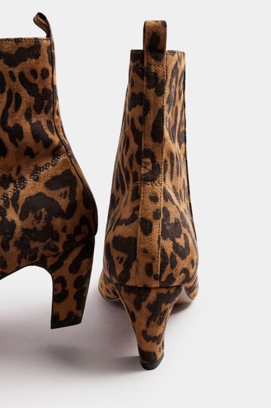 Evans LTS Beige Brown Leopard Faux Suede Heeled Ankle Boot In Standard Fit