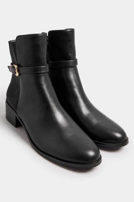 Evans LTS Black Block Heel Buckle Ankle Boots In Standard Fit