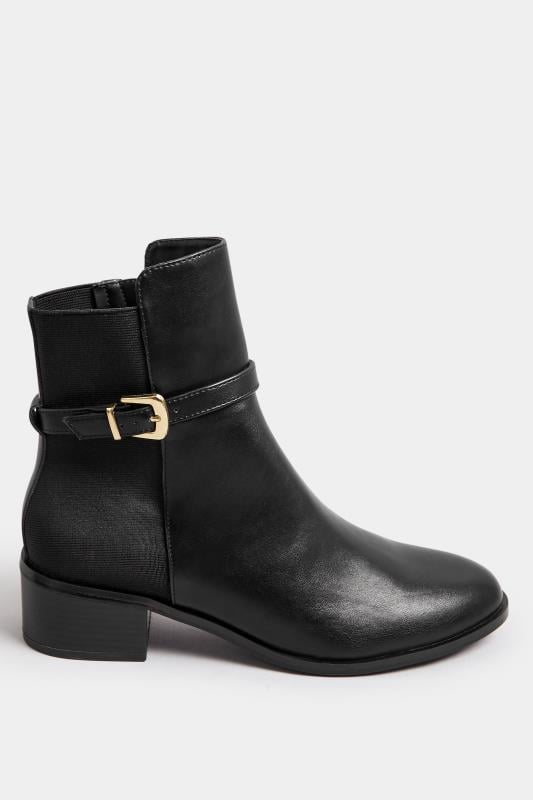 Evans LTS Black Block Heel Buckle Ankle Boots In Standard Fit