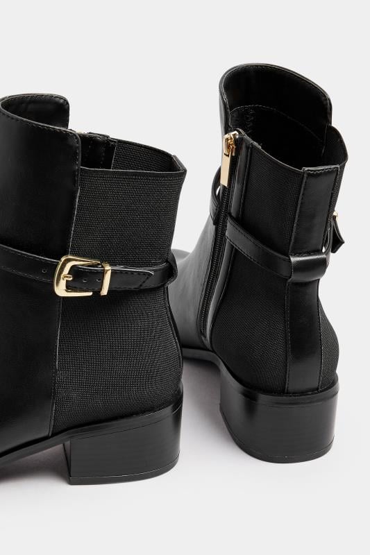 Evans LTS Black Block Heel Buckle Ankle Boots In Standard Fit