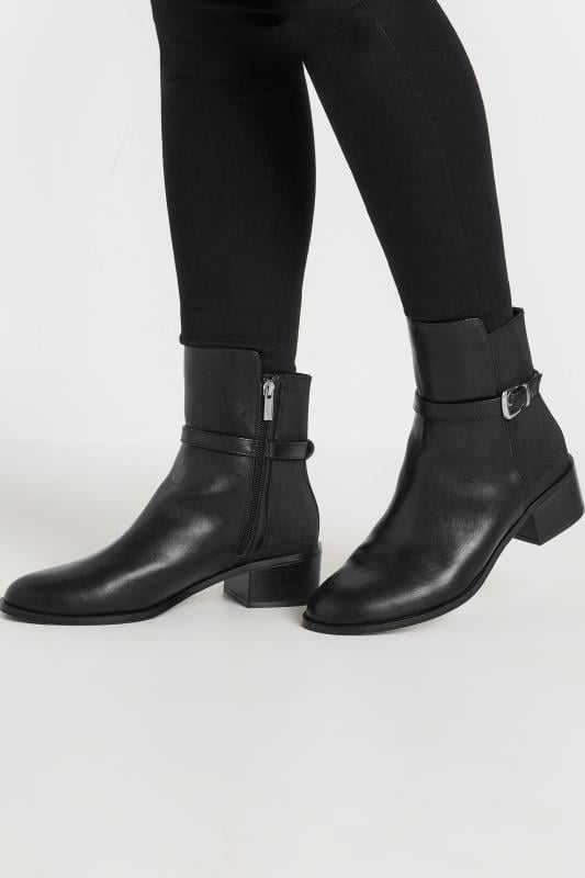 evans LTS Black Block Heel Buckle Ankle Boots In Standard Fit