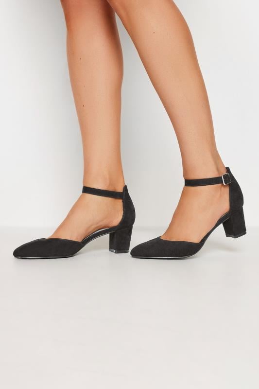evans LTS Black Block Heel Court Shoes In Standard Fit