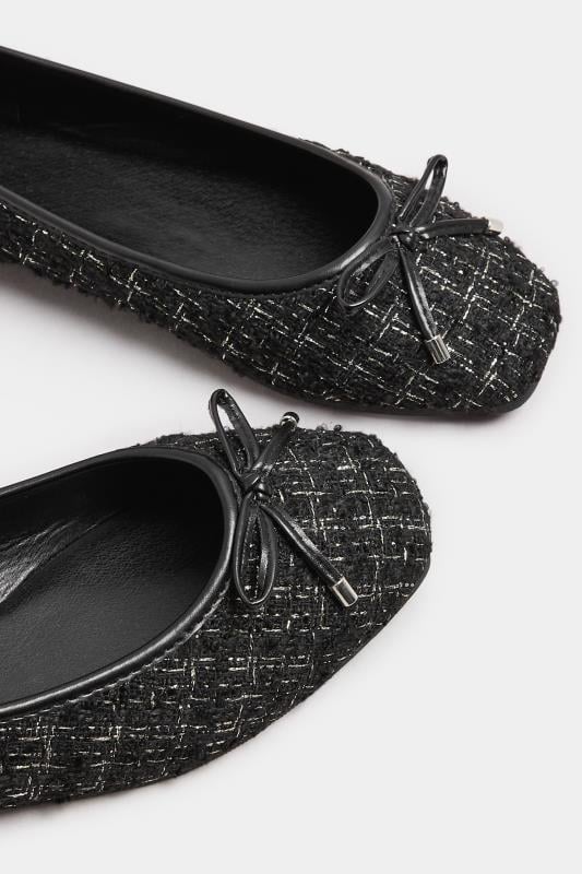 Evans LTS Black Boucle Tweed Ballerina Pumps In Standard Fit