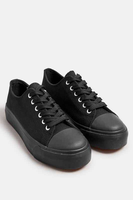 Evans LTS Black Canvas Flatform Trainers In Standard Fit