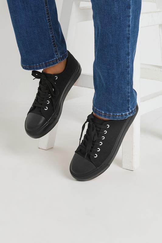 evans LTS Black Canvas Flatform Trainers In Standard Fit
