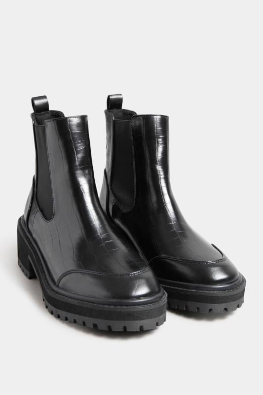 Evans LTS Black Chunky Chelsea Croc Heel Boot In Standard Fit