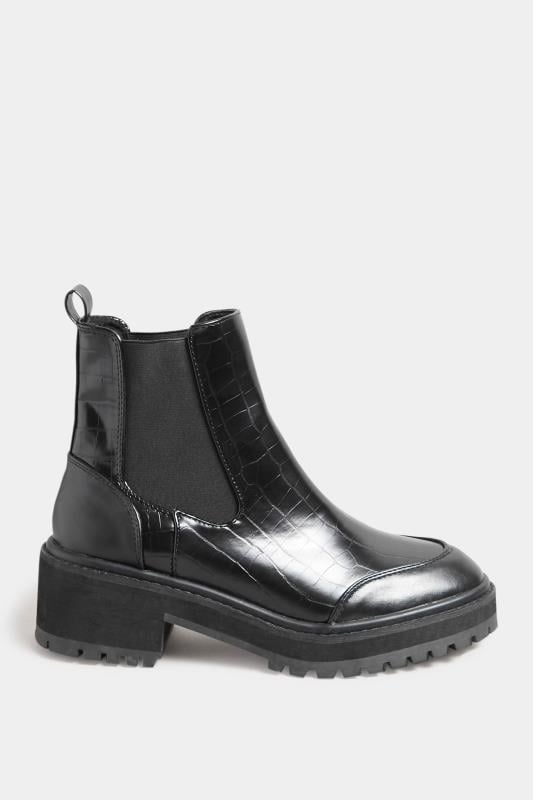 Evans LTS Black Chunky Chelsea Croc Heel Boot In Standard Fit