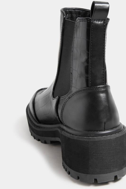 Evans LTS Black Chunky Chelsea Croc Heel Boot In Standard Fit