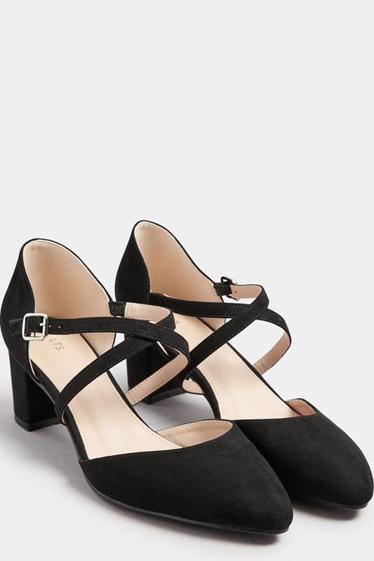 Evans LTS Black Cross Strap Mary Jane Block Heel In Standard Fit