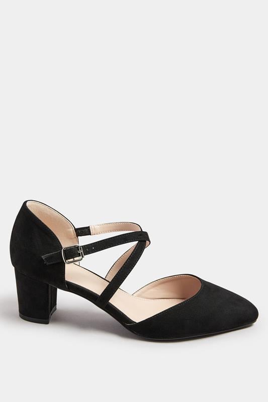 Evans LTS Black Cross Strap Mary Jane Block Heel In Standard Fit