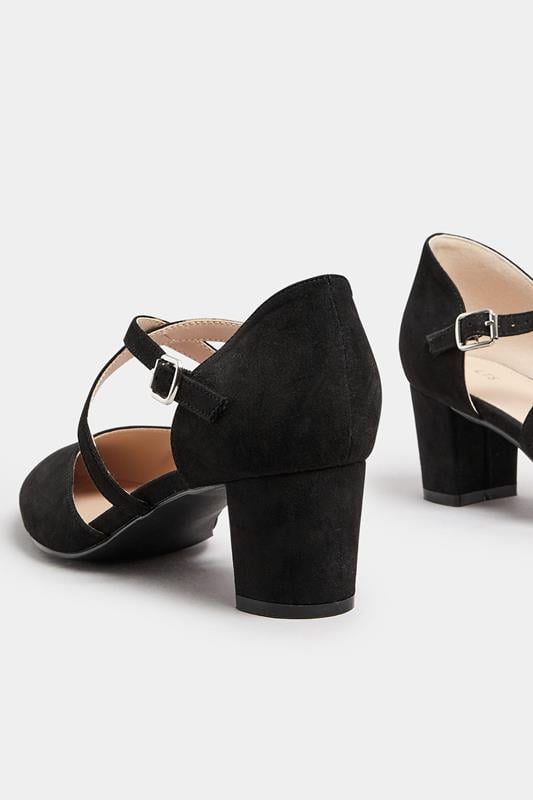 Evans LTS Black Cross Strap Mary Jane Block Heel In Standard Fit
