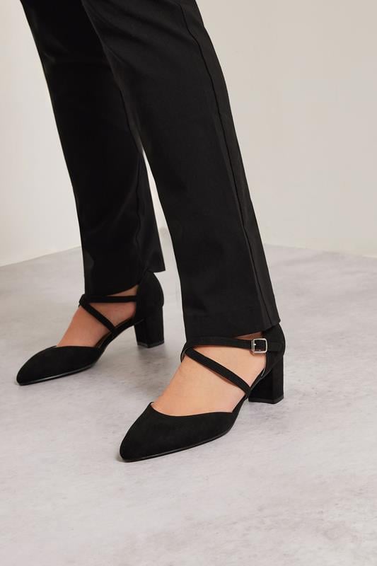 evans LTS Black Cross Strap Mary Jane Block Heel In Standard Fit