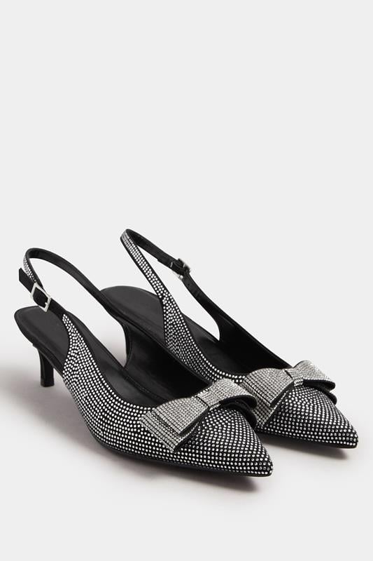 Evans LTS Black Diamante Sparkle Slingback Heels In Standard Fit