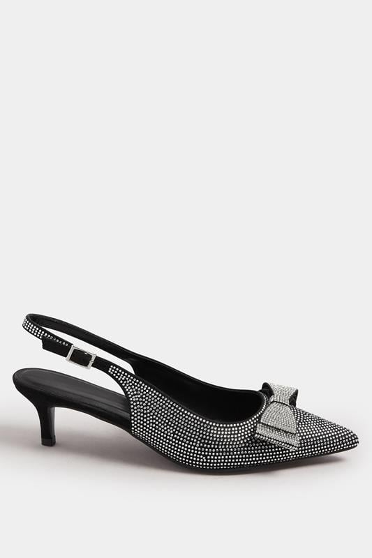 Evans LTS Black Diamante Sparkle Slingback Heels In Standard Fit