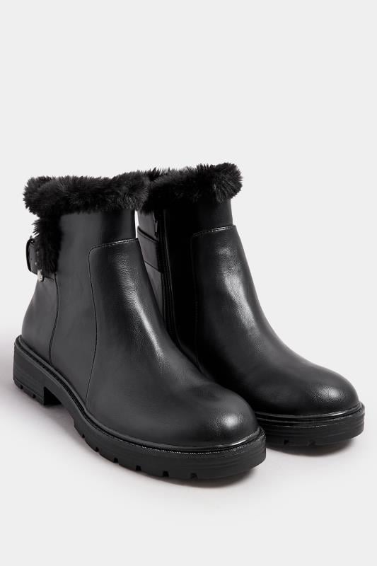 Evans LTS Black Faux Fur Lined Biker Boots In Standard Fit