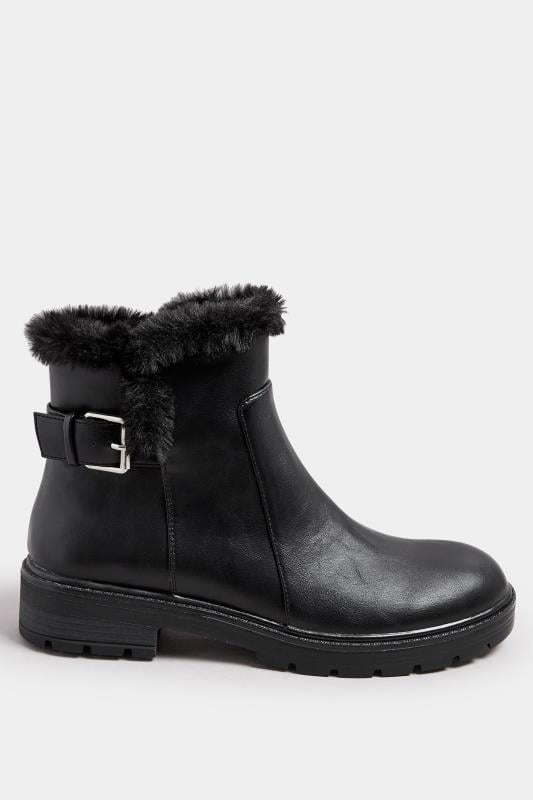 Evans LTS Black Faux Fur Lined Biker Boots In Standard Fit