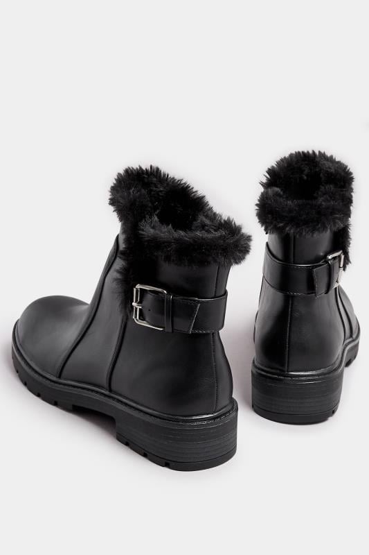 Evans LTS Black Faux Fur Lined Biker Boots In Standard Fit