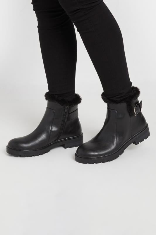 evans LTS Black Faux Fur Lined Biker Boots In Standard Fit