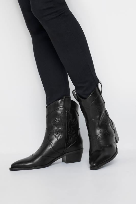 evans LTS Black Faux Leather Cowboy Boot In Standard Fit