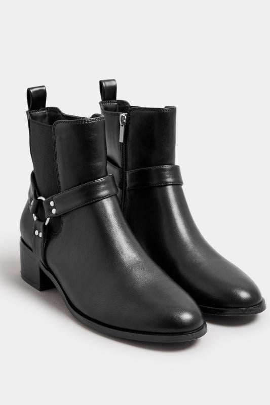 Evans LTS Black Faux Leather Harness Biker Boots In Standard Fit