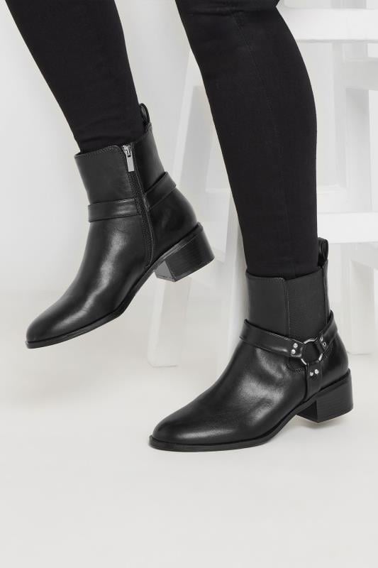 evans LTS Black Faux Leather Harness Biker Boots In Standard Fit