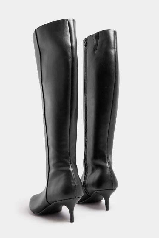 Evans LTS Black Faux Leather Knee High Heeled Boots In Standard Fit