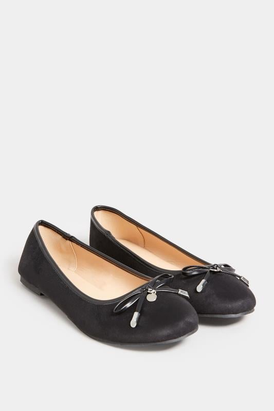 Evans LTS Black Faux Suede Ballerina Pumps In Standard Fit