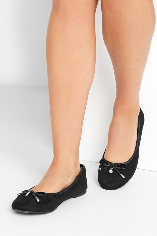 evans LTS Black Faux Suede Ballerina Pumps In Standard Fit