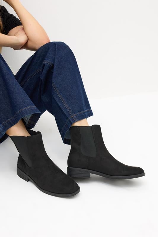 evans LTS Black Faux Suede Chelsea Ankle Boots In Standard Fit